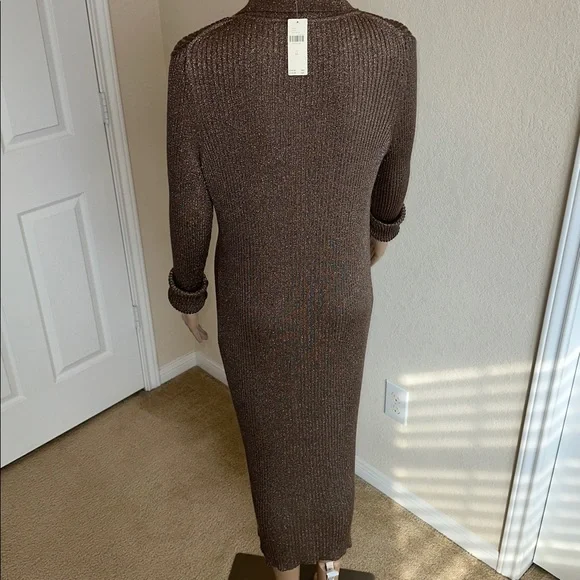 NWT ANTHROPOLOGIE Metallic Brown Long Sleeve Dress Sz. XL. - Picture 4 of 15